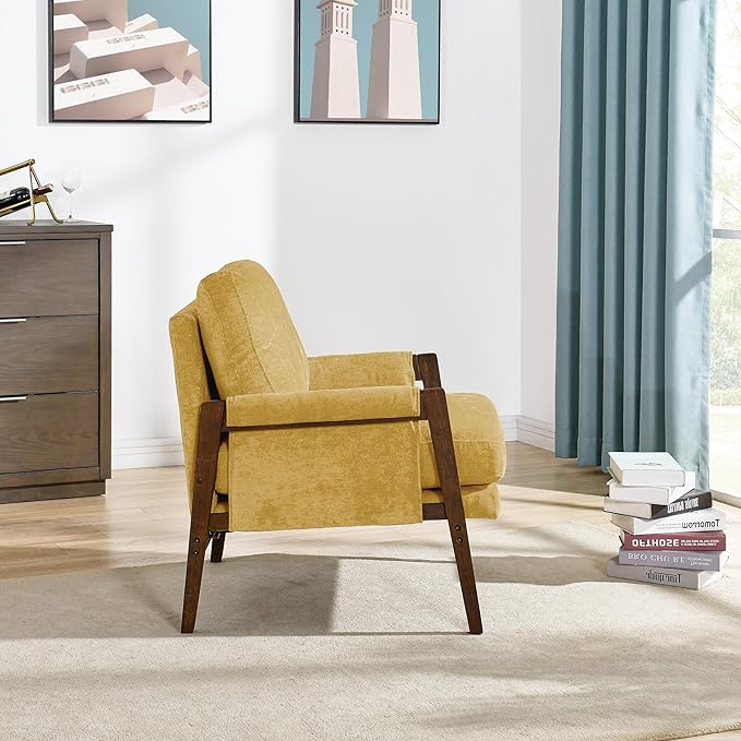 Mid-Century Modern Armchair with Soft Fabric for Living Room Setting Available in Yellow