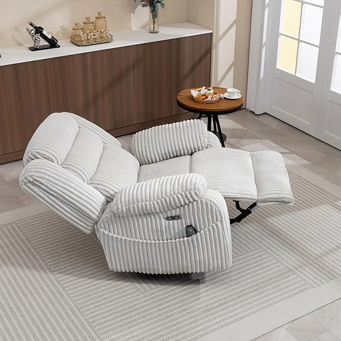 ERYE 41.8 Oversized Swivel Glider Rocker Chair Power Reclining Chair W/Vibration HeatUSB-C PortsModern Corduroy Upholstered Power Recliner Nursery Armchair Living Room