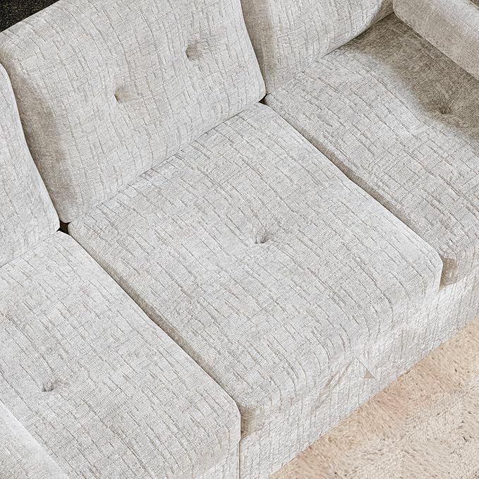 Convertible Queen Sofa Bed 63 Inch Chenille Pull Out Couch with Side Table 3 Seat Pull Out Sofa Bed with Level Adjustable Backrest Comfy Sleeper Sofas for Living Room Apartment Beige