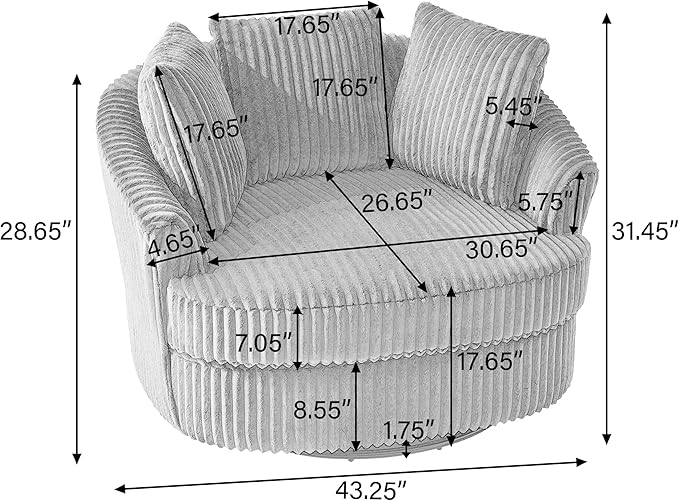 Oversized Round Swivel Barrel Accent Chair with Pillows Comfy Modern Chaise Lounge Sofa Indoor for Living Room Bedroom (Beige Set of 1)