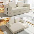 Convertible Sofa Bed 5-in-1 Pull-Out Futon Boneless Couch for Living Room &amp Guest Room Corduroy Sleeper Sofa with Steel Support Brackets 78.7 3-Seater with 2 Pillows (Beige)