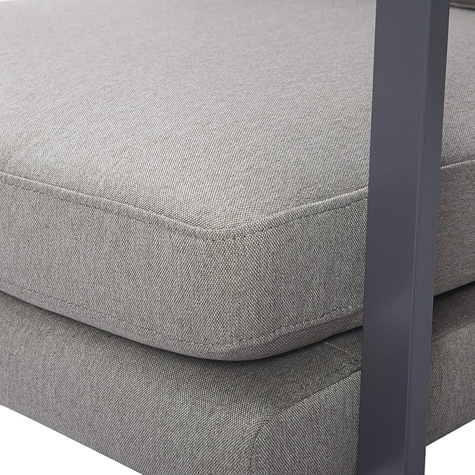 Tommy Hilfiger Russell AccentChair Medium-Soft Pillow Back Mid-Century Modern &amp Industrial Armchair Comfortable LoungeChair for Living Room Bedroom or Office Black Square Metal Frame in Gray