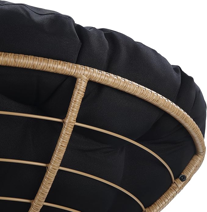 OSP Home Furnishings Wicker Papasan Chair with 360-Degree Swivel Natural Frame with Black Cushion