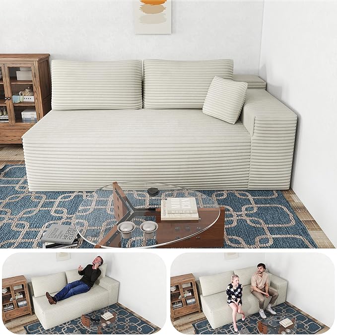 68 2 Seater Cloud Loveseat Sofa Plush Corduroy Fabric Modern Modular Couch Deep Seat Sleeper Couch Reading Chairs for Living RoomBedroom Movie RoomNo Assembly Required Left Facing Beige