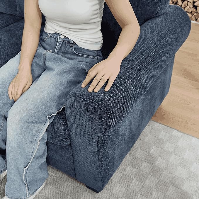 79 inch Modern Classic Upholstered Loveseat Sofa Blue Chenille Fabric Rolled Arms Plush Cushions Living Room Furniture