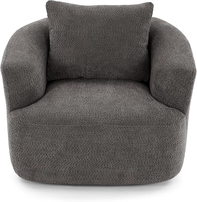 360-Degree Swivel Accent Chair 38.2 Chenille Upholstered Swivel Barrel Sofa Chair with a Throw Pillow Ergonomic Rounded Armrests Single Sofa for Living Room Office (Gray/509)