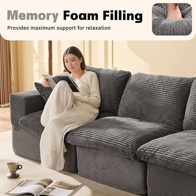 106.3” Sectional Couches for Living Room Set of Cloud Couch Modular Sectional Sofa Convertible Sofas Bed Deep Seat Sofa Corduroy Gray