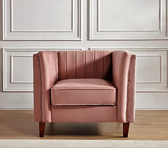 Container Furniture Modern Luxury Velvet Chair for Living Room with High Density Foam Soft Fabric Upholstery Removable Cushions and Solid Wood Legs 36.6'' Wide Armchair Rose