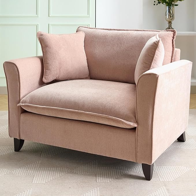 46.30 Oversized Armchair Chenille Fabric Comfy Chair and a Half Single Sofa with Pillow for Living Room Bedroom Office Apartment Pink