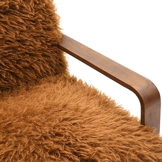 Furniture of America Ramos Modern Lounge Chair with Ultra Soft Faux Fur Long-Haired Accent Sofa Tight Seat and Back Single Couch Fluffy Living Room Seating No Assembly Needed Camel Brown