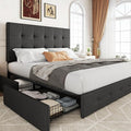 Allewie Upholstered Queen Size Platform Bed Frame with 4 Storage Drawers and Headboard Square Stitched Button Tufted Mattress Foundation with Wooden Slats Support No Box Spring Needed Dark Grey