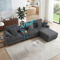 114 Corduroy Modular Sectional Sofa with Bluetooth Speakers &amp USB Ports Deep Seat L Shaped Couch with Storage Console Cup Holders Movable Ottoman Cloud Comfy Gaming Sofa for Living Room (Gray