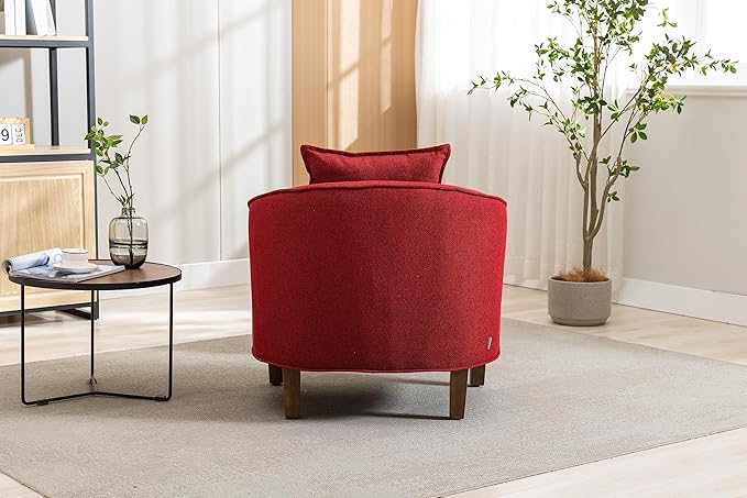 Accent Chair with Ottoman Mid Century Modern Barrel Chair Upholstered Club Tub Round Arms Chair for Living Room