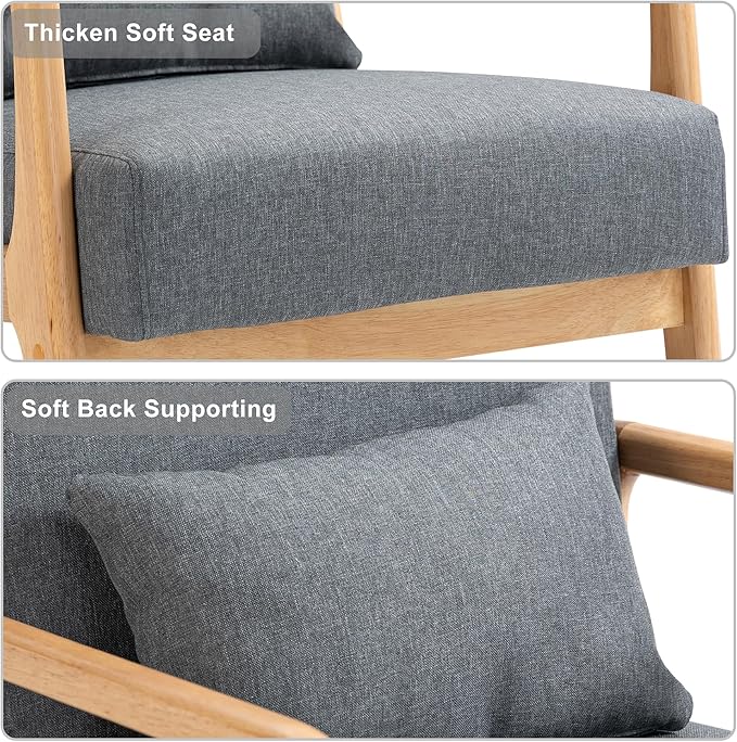 Accent Chair Mid Century Modern Armchair with Pillow Upholstered Lounge Sofa Reading Side Chair for Living Room Bedroom（Grey Set of 1