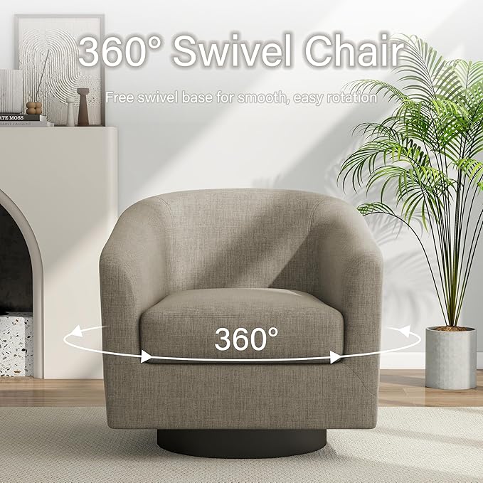 Pia Ricco Swivel Barrel Accent Chairs Set of 2 360° Swivel Round Sofa Chair Comfy Upholstered Fabric Single Sofa Club Armchair for Living Room/Reading Room/Bedroom Light Brown