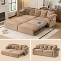 SUNWAVE 83 King Size Pull Out Sofa Bed 4-in-1 Convertible Sleeper Sofa Bed with USB Ports Cup Holders Side Pockets Corduroy Oversized Loveseat Chaise Lounge for Living Room Small Space