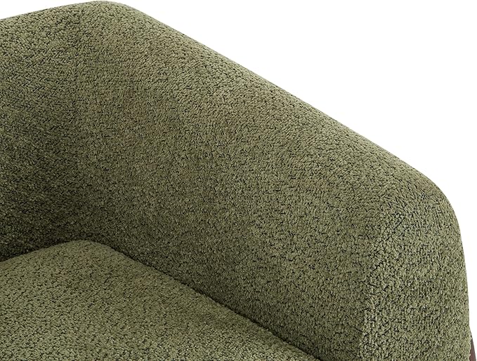 Christopher Knight Home Holly Modern Boucle Fabric Upholstered Club Chair for Living Room Home Office Apartment Relaxing Chair with Removable Cushion and Birch Wood Legs Olive Green+Walnut