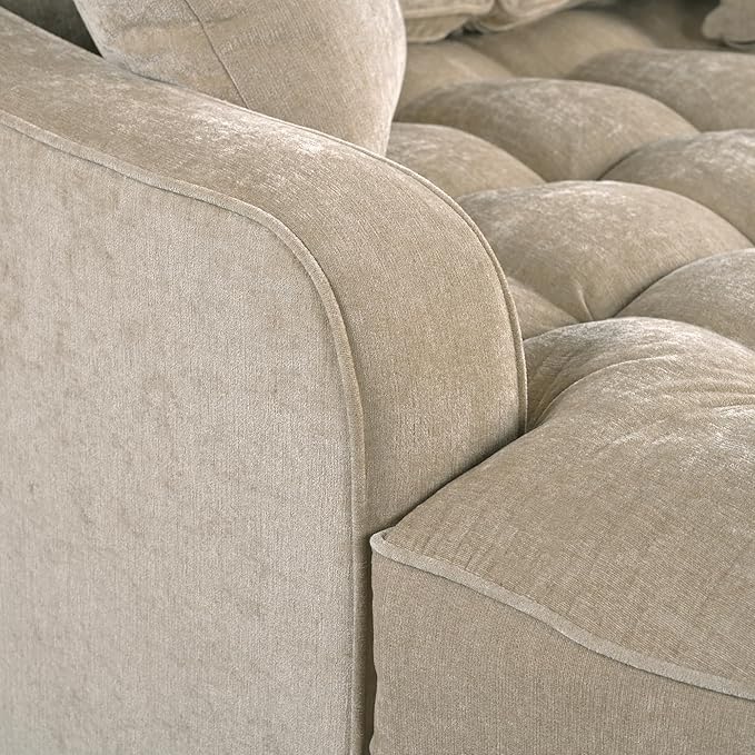 55 Oversized Chaise Lounge Indoor Chenille Upholstered Cozy Lounger Sofa Bed Sleeper Couch Daybed  Extra Wide Deep Seat Padded Sofabed with 9 Thicked Cushions and Throw Pillows for Living Room