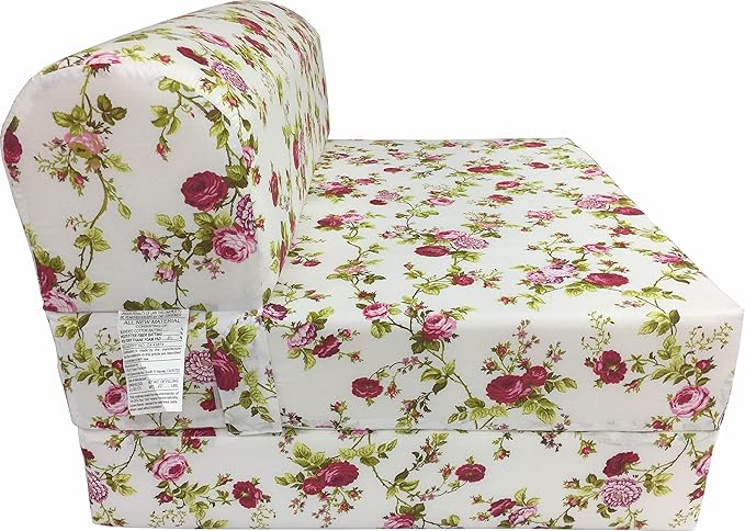 D&ampD Futon Furniture Sleeper Chair Folding Foam Beds Portable Studio Guest Sofa Bed 6 x 32 x 70 Red Roses White