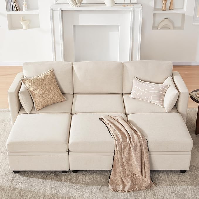 Modular Sectional Sleeper Sofa Bed 6 Seat Couch With Storage for Living Room Reversible Chaise Beige