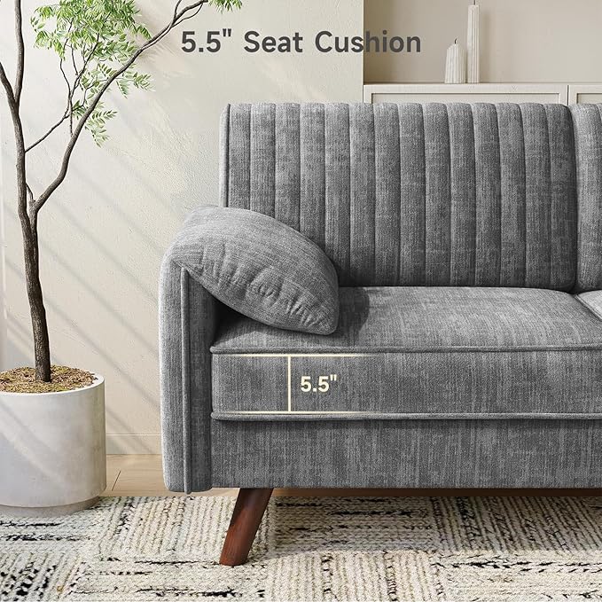 ONBRILL 64.5 Loveseat Sofa Chenille Loveseat Couch for Living Room 23.2 Deep Seat Love Seat with Padded Arms Comfy Modern Small Couches for Bedroom Small Spaces Dorms Office Grey