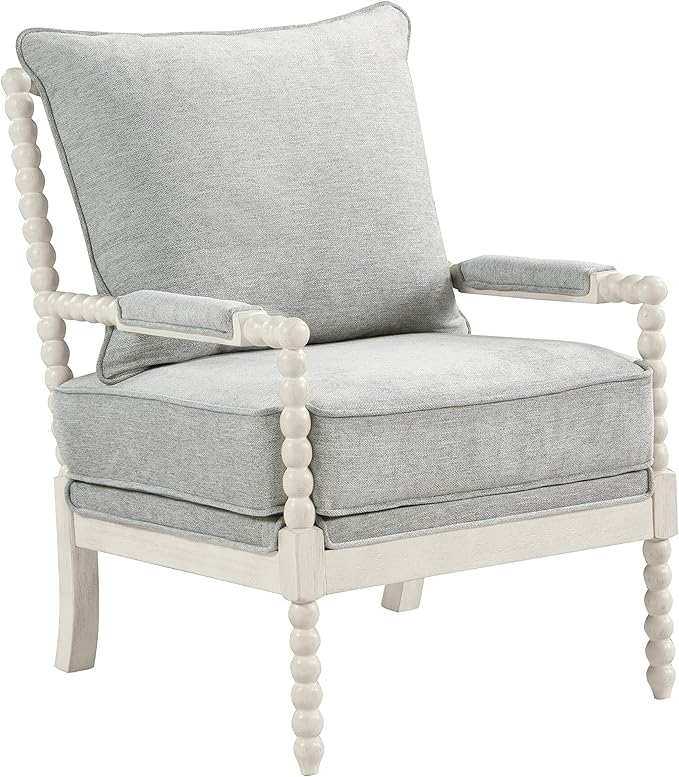 OSP Home Furnishings Kaylee Spindle Accent Chair with Antique White Wood Frame Smoke Grey Fabric