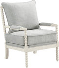 OSP Home Furnishings Kaylee Spindle Accent Chair with Antique White Wood Frame Smoke Grey Fabric