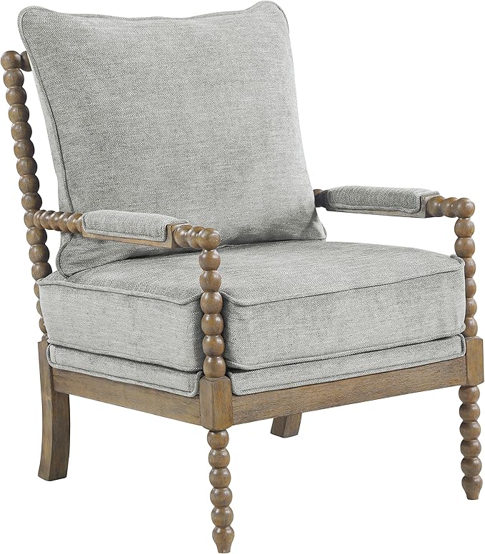 OSP Home Furnishings Fletcher Spindle Accent Chair with Rustic Brown Finish Smoke Grey Upholstery