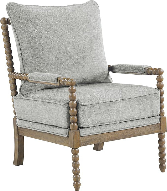 OSP Home Furnishings Fletcher Spindle Accent Chair with Rustic Brown Finish Smoke Grey Upholstery