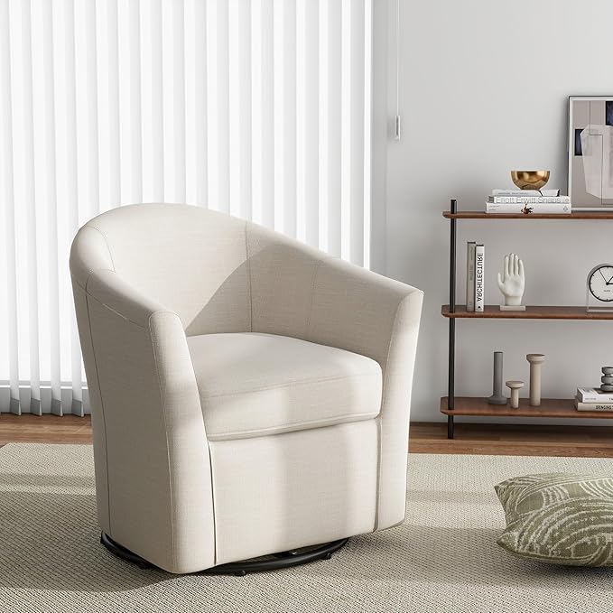 Swivel Accent Chair Armchair Modern Round Single Sofa Seating Comfy Reading Barrel Chairs for Living Room Bedroom (Beige Set of 1)