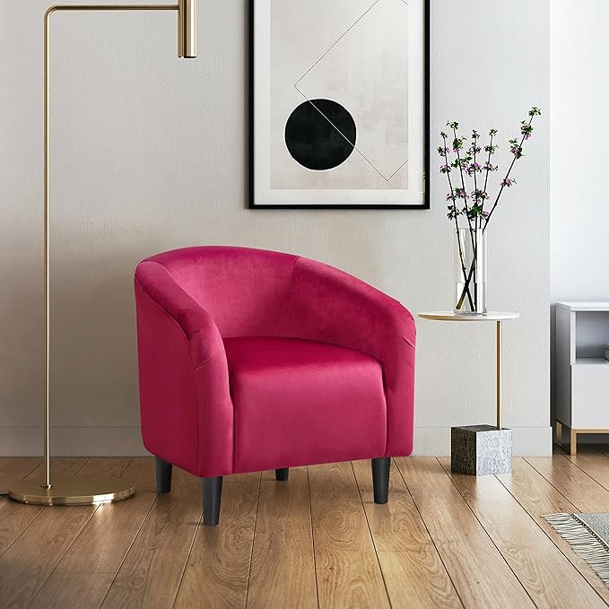 Yaheetech Club Chair Velvet Accent Chair Upholstered Barrel Chair Sitting Chair with Armrest and Low Back for Living Room Bedroom Rose Red