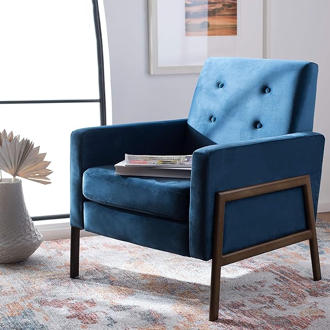 SAFAVIEH Home Collection Roald Velvet Sofa Accent Club Chair ACH6209A Prussian Blue/Antique Coffee