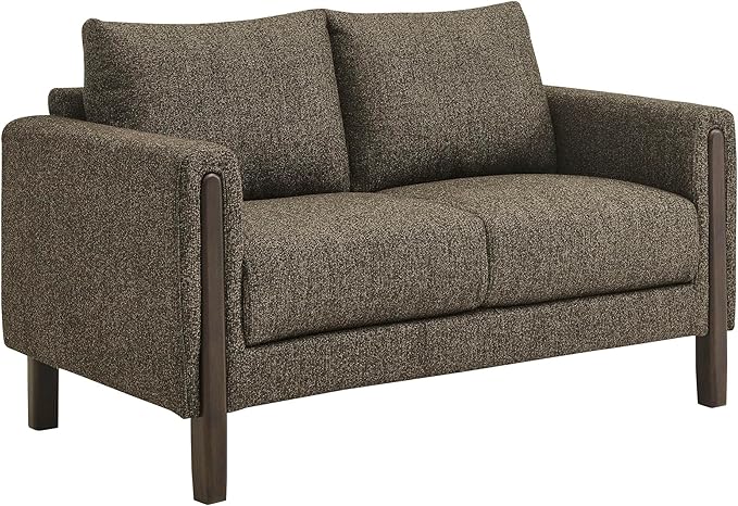 Modway Hawken 54 Inch Boucle Loveseat in Antique Espresso with Wood Legs – Mid-Century Modern Small Space 2-Seater Sofa for Living Room Bedroom or Office Lounge