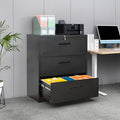 Generic 3 Drawer Lateral Filing Cabinet for LegalLetter A4 Size Large Deep Drawers Locked by Keys Locking Wide File Cabinet for Home Office Metal Steel Black