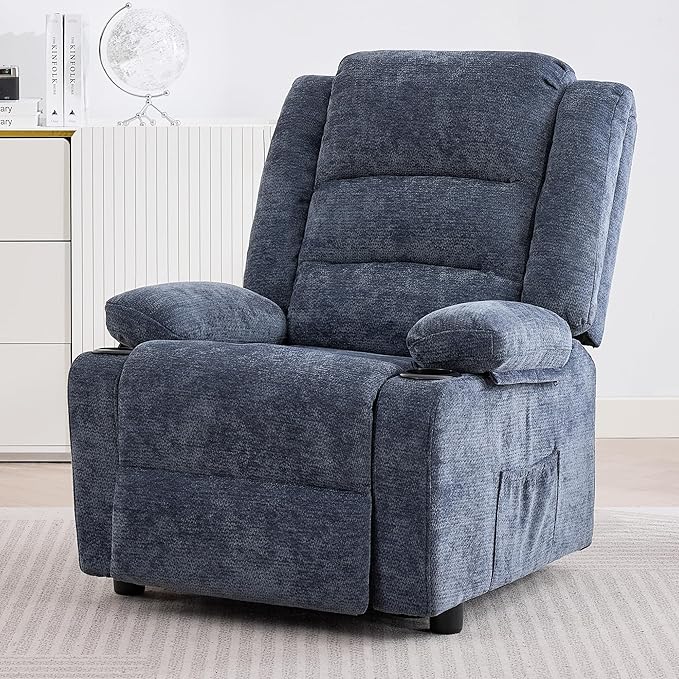 Power Recliner Chair with Cup Holders Electric Recliner Chair for Adults Living Room Reclining Chair Home Theater Seating Lounge Chair (1 Blue)