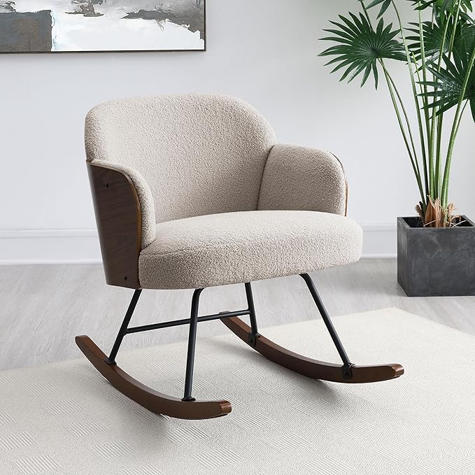 Coaster Home Furnishings - Paige - Wood - Upholstered Rocking Chair with Boucle Fabric Metal Legs and Foam Seat - Living Room or Nursery - Beige - 602625