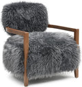 Furniture of America Ramos Modern Accent Chair with Ultra Soft Faux Fur Long-Haired Accent Sofa Tight Seat and Back Single Couch Fluffy Living Room Seating No Assembly Needed Charcoal Gray