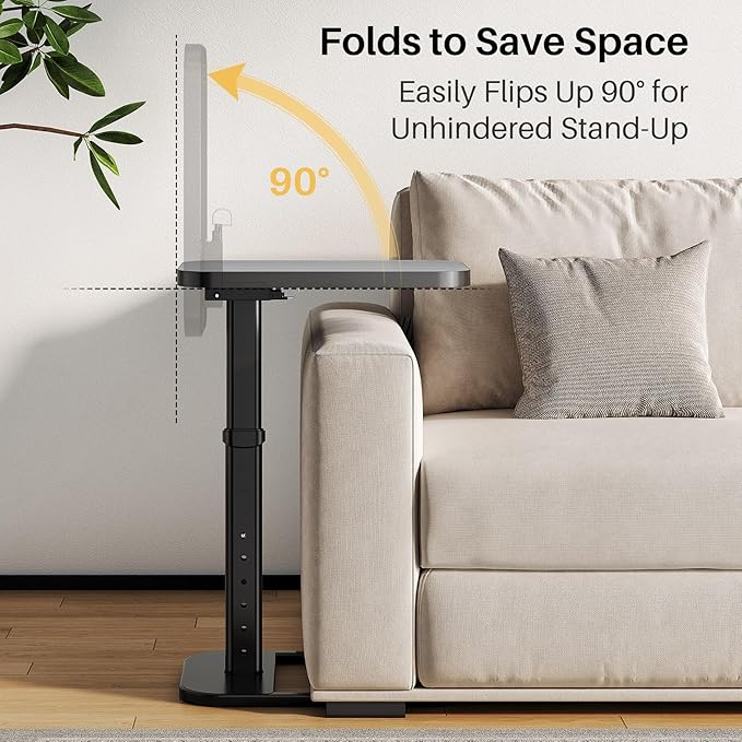 Adjustable Height TV Tray Table with Bumper Rounded Corner Design &amp Flip-top Side Table for Bedroom Living Room Bathroom and Study End Table for Eating Dinner or Laptop Dark Gray