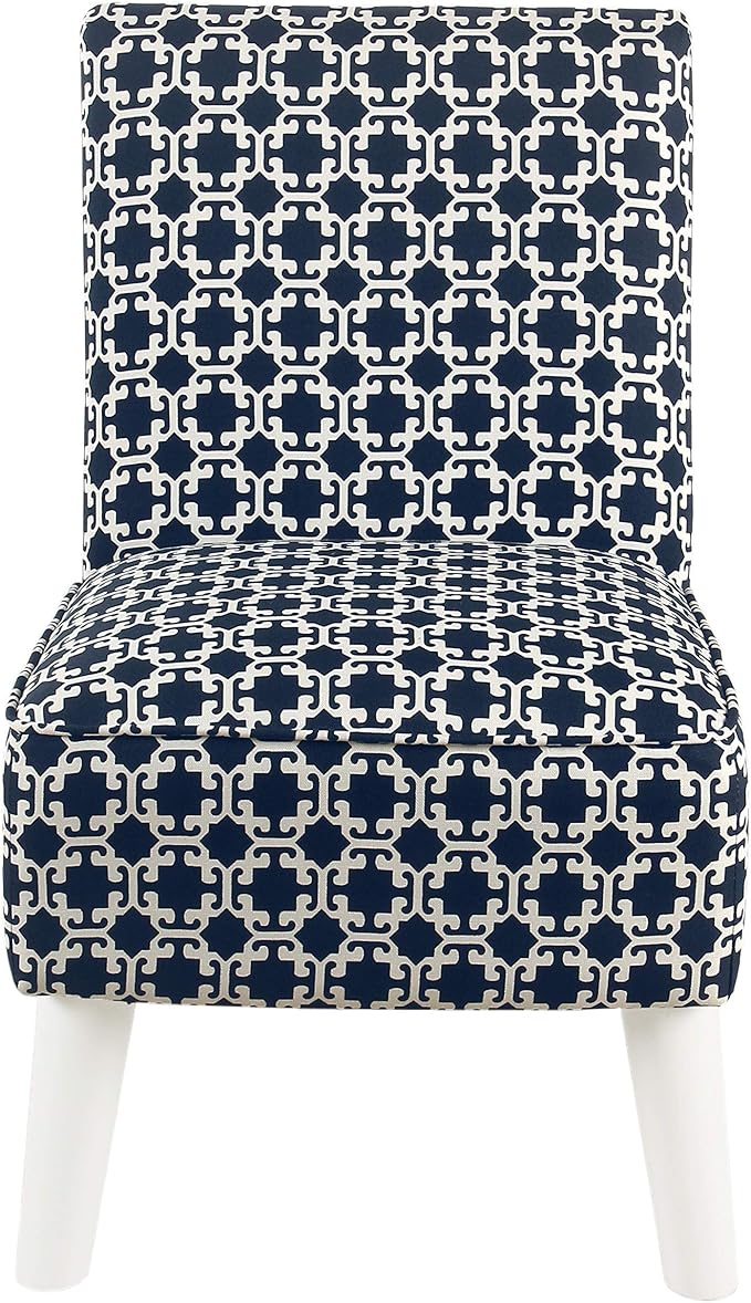 HomePop Youth Modern Armless Slipper Chair Indigo and White Lattice