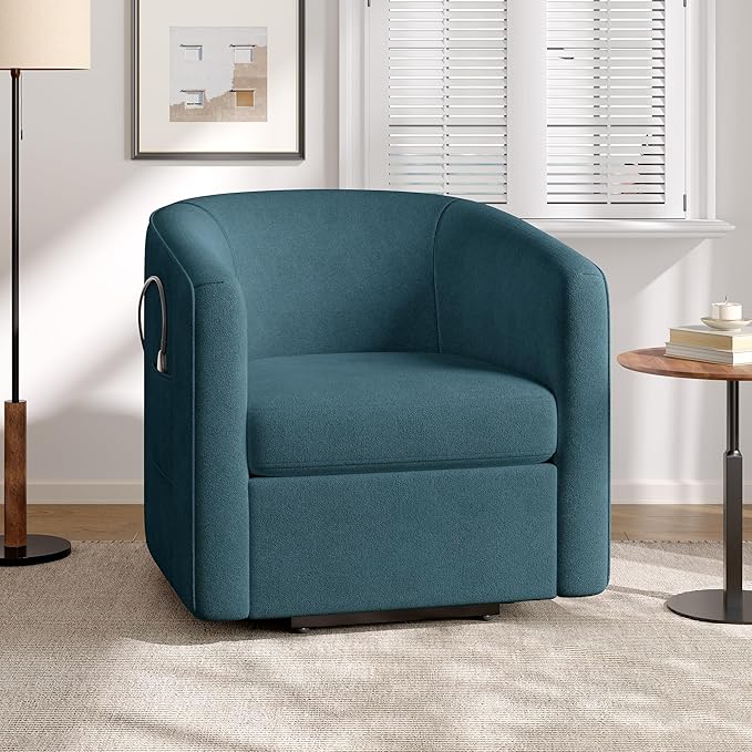 Power Lift Recliner Chair for Seniors Barrel Shape Recliner Chair with Footrest and Side Pocket Curved Armrests Lift Assist Lounge Chair Electric Lift Chair for Living Room (Blue12)
