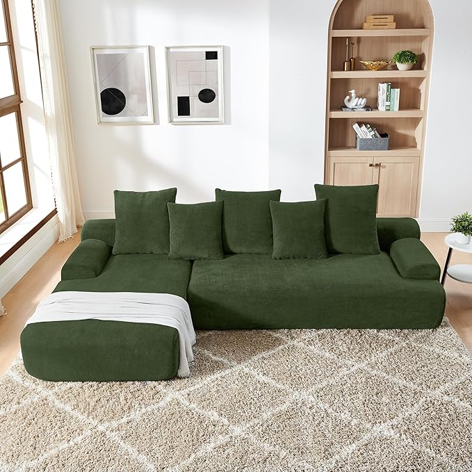 JOYBASE 110 Modular Sectional L-Shaped Cloud Couch Minimalist 4 Seat Couch with Deep Seat Left Facing Chaise for Living Room Office No Assembly Required (Green)