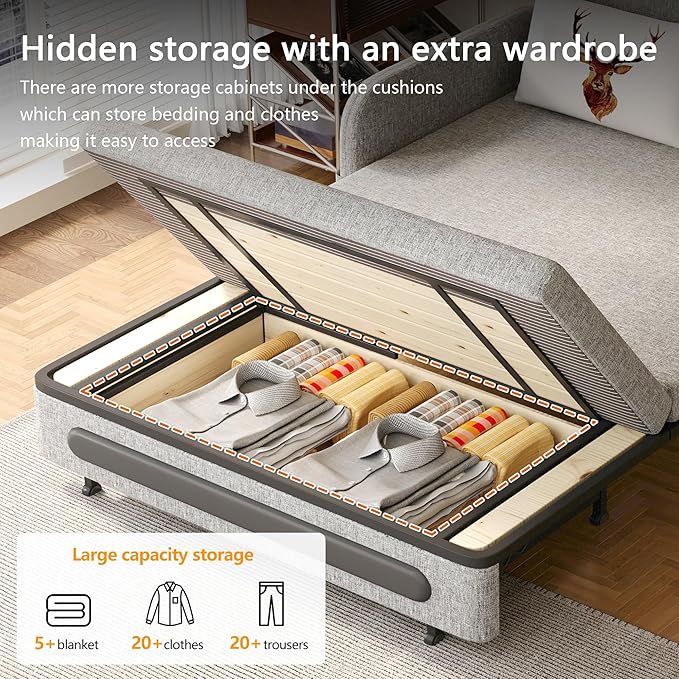 Versatile Pull-Out Sofa Bed – Compact Futon Couch for Small Spaces Gray/White 34.25 D x 59.84 W x 37.4 H Ideal for Living Room &amp RV (61.61)