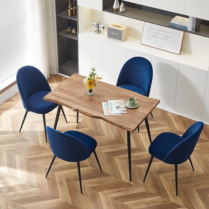 Modern Dining Table Set for 4Stylish Rectangular Kitchen Table with Chairs Set Compact Breakfast Dinner Table Set &amp Armlss Beautiful Dining Chair Velvet with Strong Metal Legs for Indoor