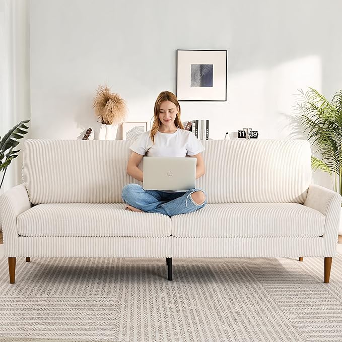88 Loveseat Sofa Comfy White Corduroy Couches for Living Room Modern Oversized Love Seat Sofa Tool-Free Setup Large Couches for Bedroom Office