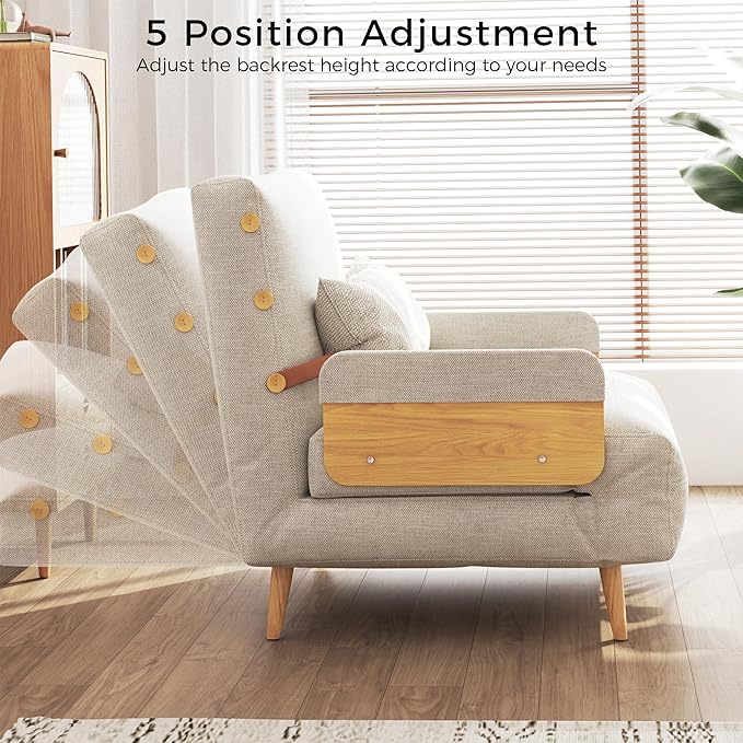 JASIWAY Convertible Sleeper Chair Bed for Adults 3 in 1 Linen Convertable Futon Chair with Pillow Fold Out Single Sleeper Couch Guest Bed for Small Spaces Bedroom Office Apartment Modern 43.3