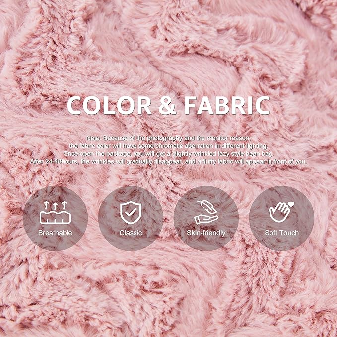 Bean Bag Chairs for Adults Giant Bean Bag Chair Memory Foam BeanBag Chair Bean Bag Sofa with Filler Faux Fur Fireside Beanbags Lazy Sofa for Living Room Bedroom Office (Pink Chevron Single)