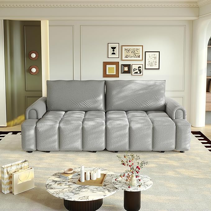 KEIKI 90.2 Space-Saving Convertible Sofa Bed – 3-in-1 Sleeper Couch with Deep Seats Storage Modern Teddy Fabric Sofa for Apartment Small Spaces Studio Living Multifunctional Sofa Bed with Wheels
