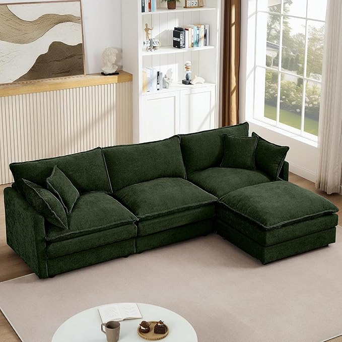 102 L-Shaped Sofa for Living RoomModular Sectional Cloud Sofa Couch with OttomanModern Chenille 3 Seater Sofas with Deep SeatSmall L Shaped Couches for Bedroom