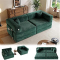 78 Compressed Convertible Sofa Bed Modular Corduroy Loveseat Sleeper with Fixed-Shape Frame Folding Mattress Couch with 2 Pillows for Living Room Bedroom Small Spaces No Assembly Needed Green