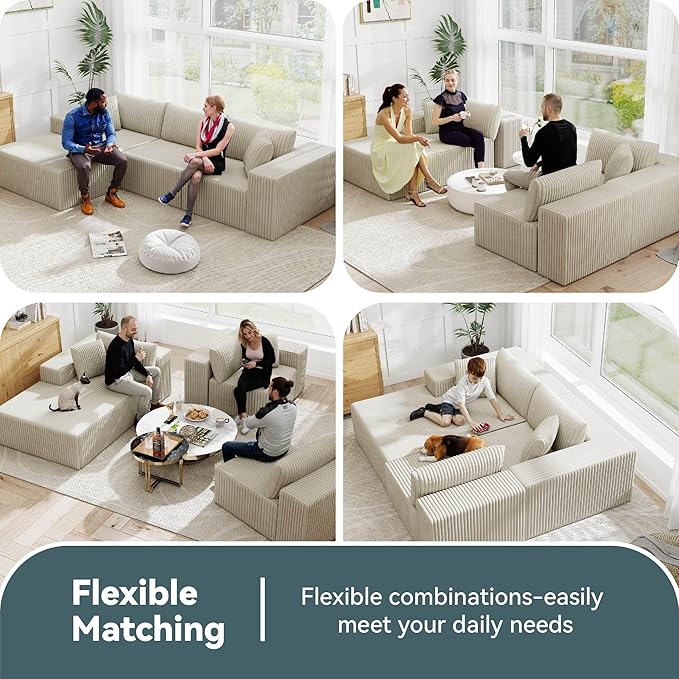 110 Cloud Modular Sectional Sofa with L-Shaped Chaise Deep Seat Fluffy Boneless Couch No Assembly Required for Living Room and BedroomBeige | sofa&ampcouch boneless couch sofa for living room
